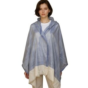 Lightweight Cotton Blue and Cream Shawl Scarf Wrap Made in Italy